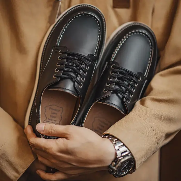 Maden rétro noir travail bottes basses pour hommes automne et hiver plate-forme semelle Derby chaussures à lacets bout