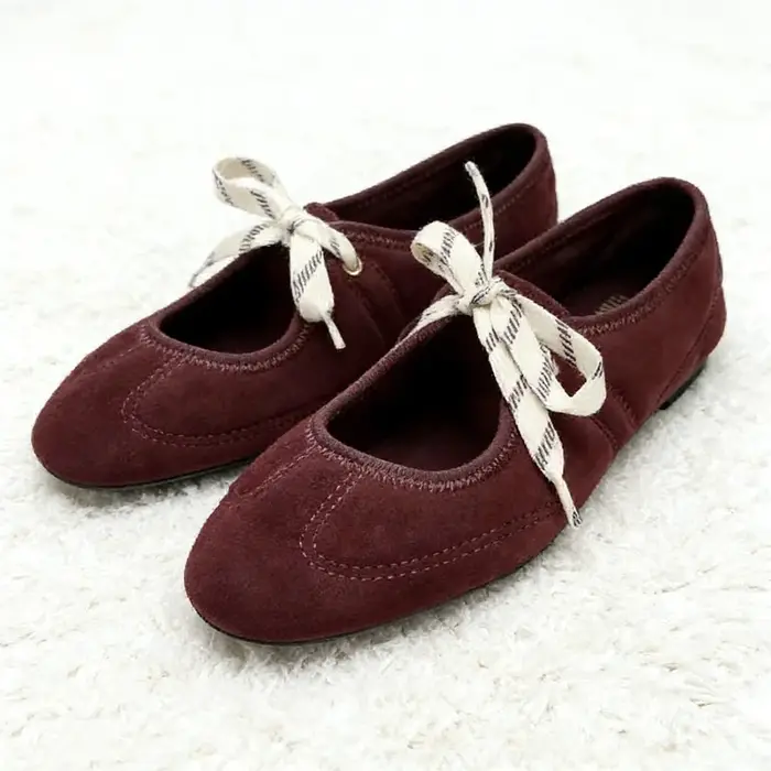 Mode à lacets couture Design marque ballerines femmes haute qualité Faux daim Mary Jane chaussures confortables bout rond mocassins