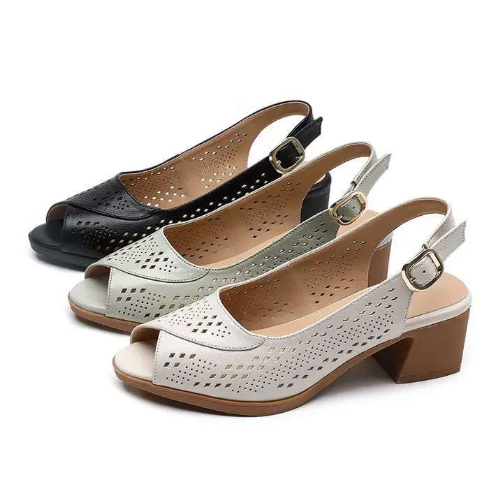 Sandales ouvertes en cuir véritable pour femmes