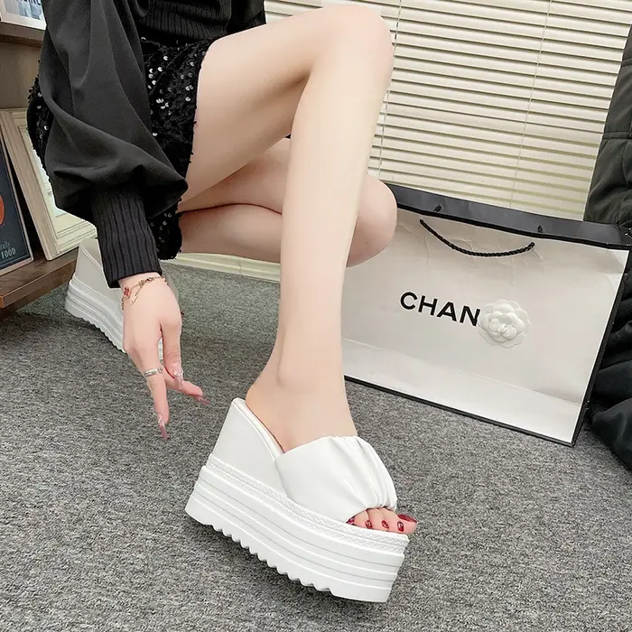 12CM pantoufles chaussures décontractées augmenté plate-forme interne diapositives cale femmes talons de luxe doux haut