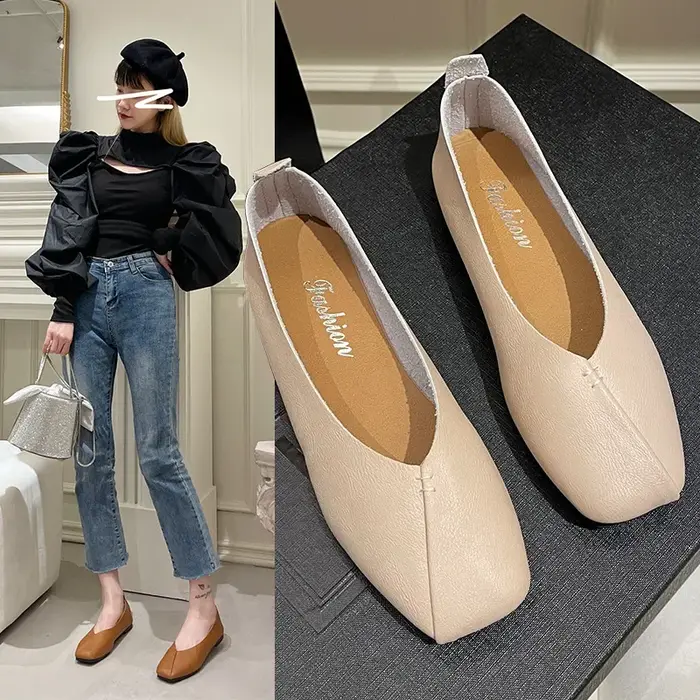 Chaussures pour femmes à tête plate à fond souple printemps automne nouveau Style chaussure de grand-mère