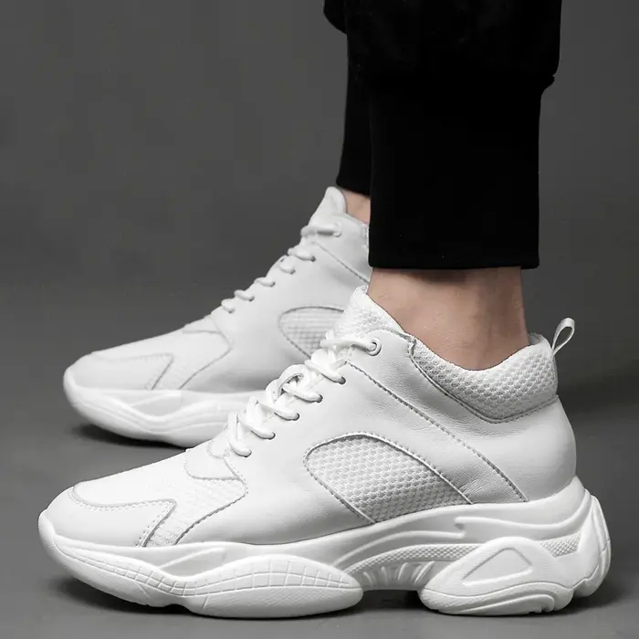 Baskets de mode homme ascenseur chaussures hauteur augmenter semelle intérieure 8 cm blanc noir