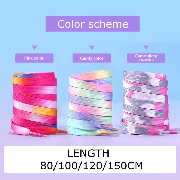 Lacets plats couleur arc-en-ciel lacets décontractés chaussures en toile coloré lacet imprimé dégrad