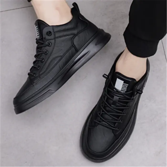 Baskets montantes décontractées en cuir noir minimalistes pour hommes avec lacets élastiques, style 