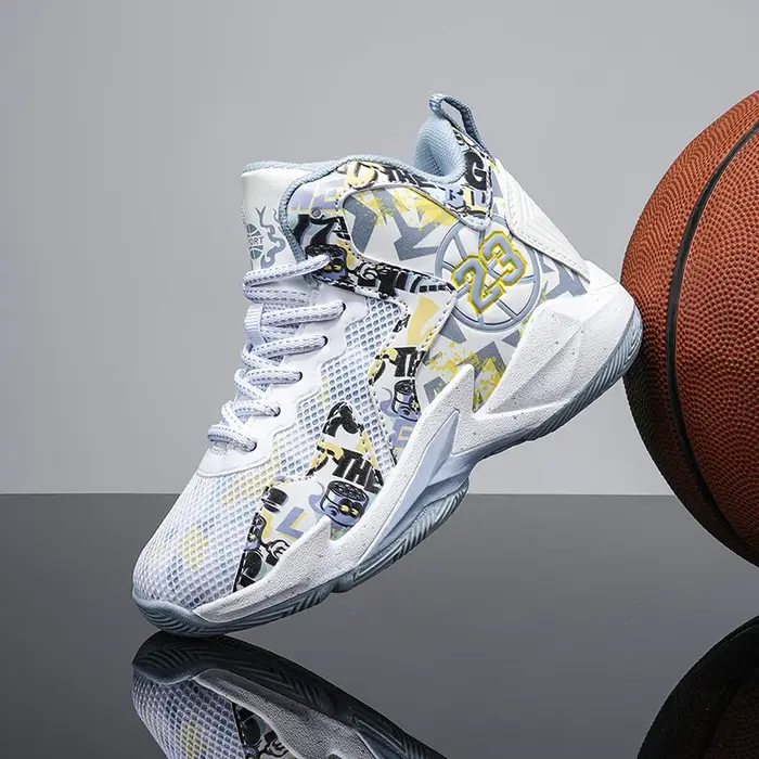 Chaussures de basket-ball pour enfants, baskets respirantes pour garçons, chaussures de sport décontractées antidérapantes pour l'extérieur, chaussures d'entraînement de basket-ball pour enfants