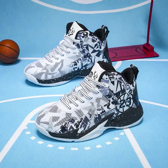 Chaussures de basket-ball pour enfants, baskets respirantes pour garçons, chaussures de sport décontractées antidérapantes pour l'extérieur, chaussures d'entraînement de basket-ball pour enfants