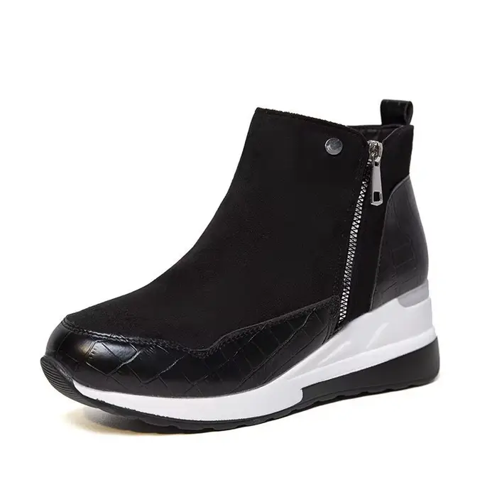 Nouvelles femmes bottines coton chaussures bottes de neige compensées mode automne hiver fermeture éclair chaud en peluche solide plates-formes coréen décontracté court