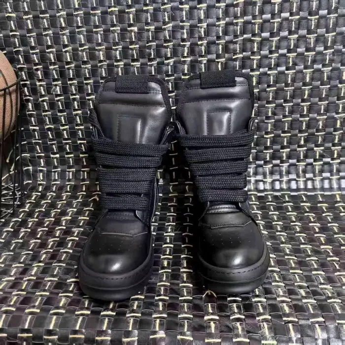 R-o Designer hommes chaussure entièrement en cuir noir bottine Sneaker haut chaussures décontractées lacets Jumbo fermeture éclair femmes bottes baskets plates