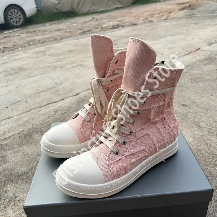 Baskets montantes déchirées en toile rose pour hommes