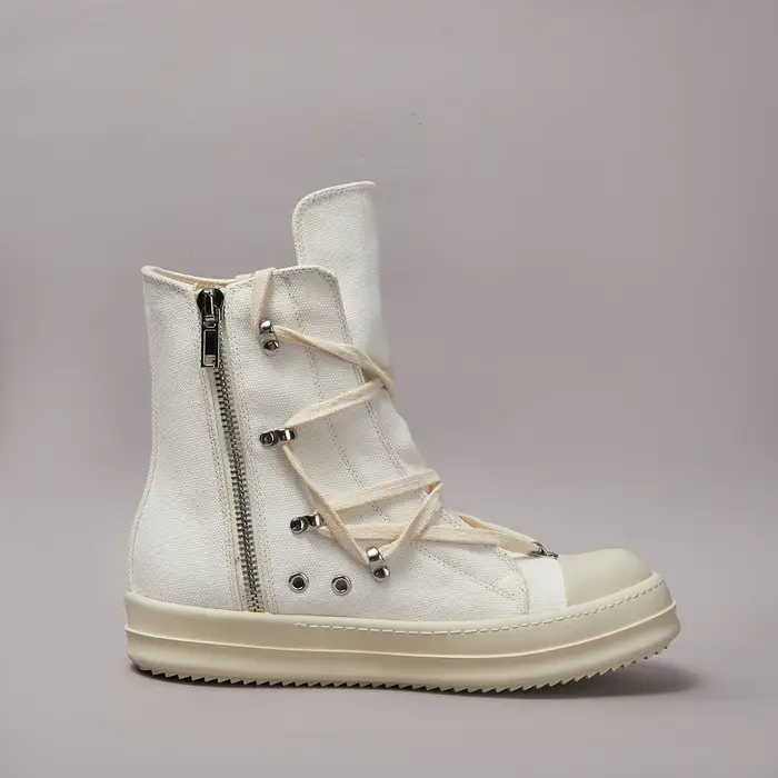 Baskets montantes en toile blanches pour femme, baskets à lacets et à fermeture éclair pour homme, c