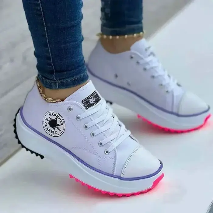 Baskets classiques en toile blanche pour femmes, chaussures de tennis à lacets, chaussures de sport
