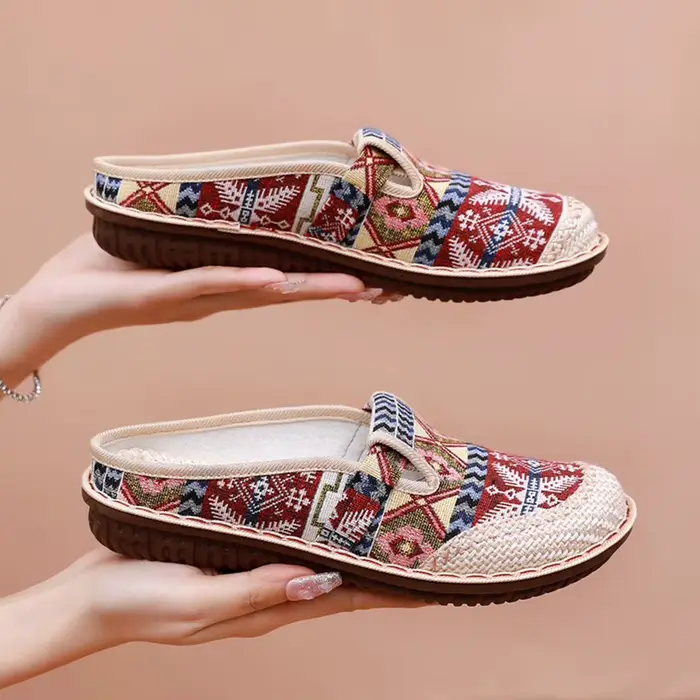 Demi-pantoufles respirantes à bout rond, chaussures en lin, confortables pour un usage quotidien, ch