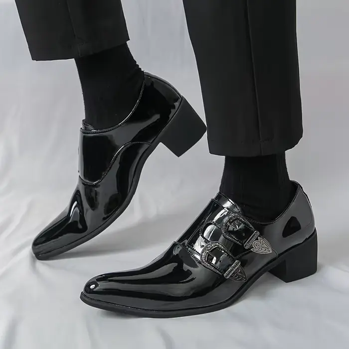 FUQIAO talons hauts hommes chaussures formelles rétro en cuir