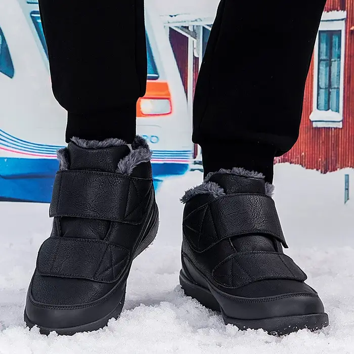 Bottines de neige à bout large pour hommes, chaussures chaudes doublées de fourrure en coton, grande