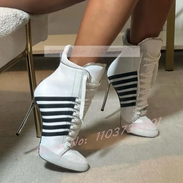 Baskets montantes blanches à talons hauts pour femmes