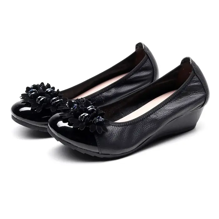 Guenine – mocassins en cuir pour femmes, chaussures rétro à semelles compensées, à fleurs, en caoutc