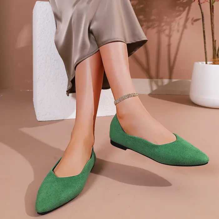 Chaussures plates pour femmes en daim vert printemps-automne