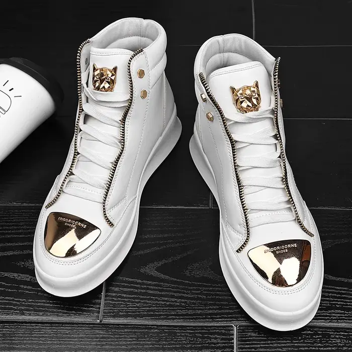 Chaussures de skateboard en cuir pour hommes, baskets montantes, chaussures plates de sport, chaussu