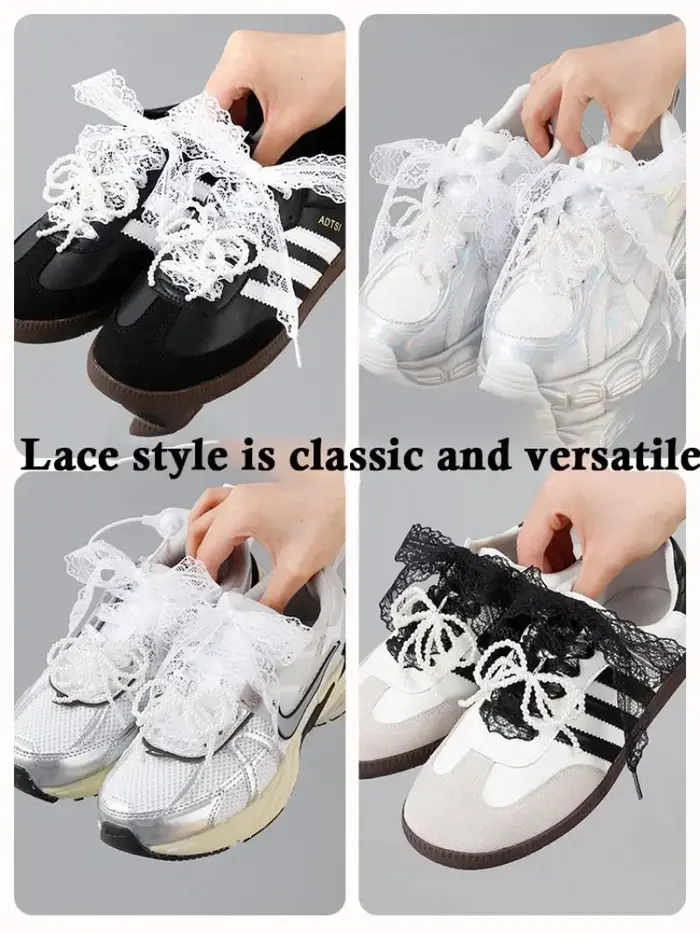 Lacets de baskets plats élégants en dentelle de 2.9CM de largeur pour femmes