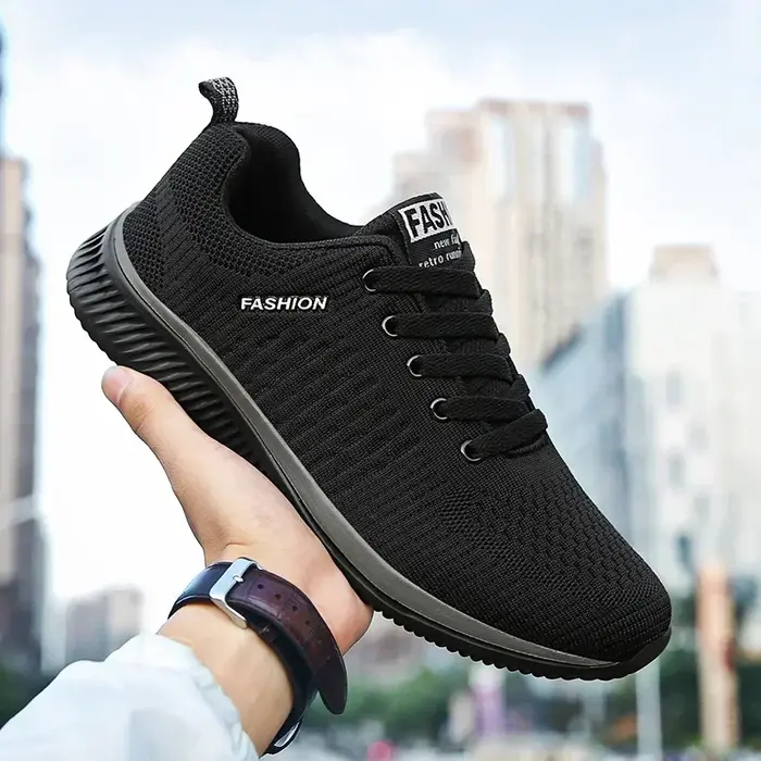 Baskets pour hommes noir décontracté confortable tricoté chaussures de sport respirant