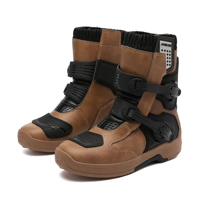 Bottes de moto en cuir imperméables pour hommes