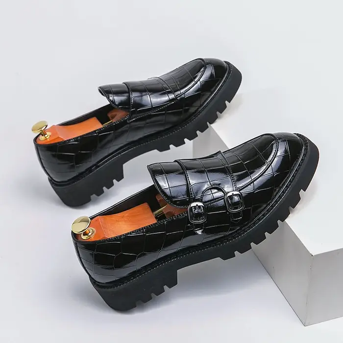 Mocassins à plateforme pour hommes, chaussures classiques décontractées en cuir, robe de mariage, ch