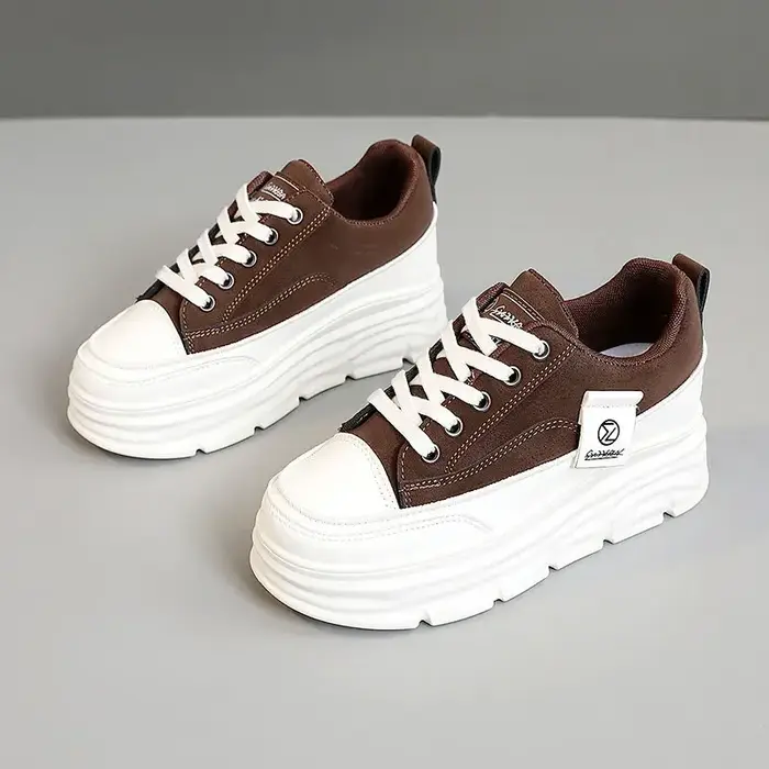 Chaussures Plates à Lacets Épais et Semelle Souple pour Femme, Baskets Décontractées, de Marche, Nou