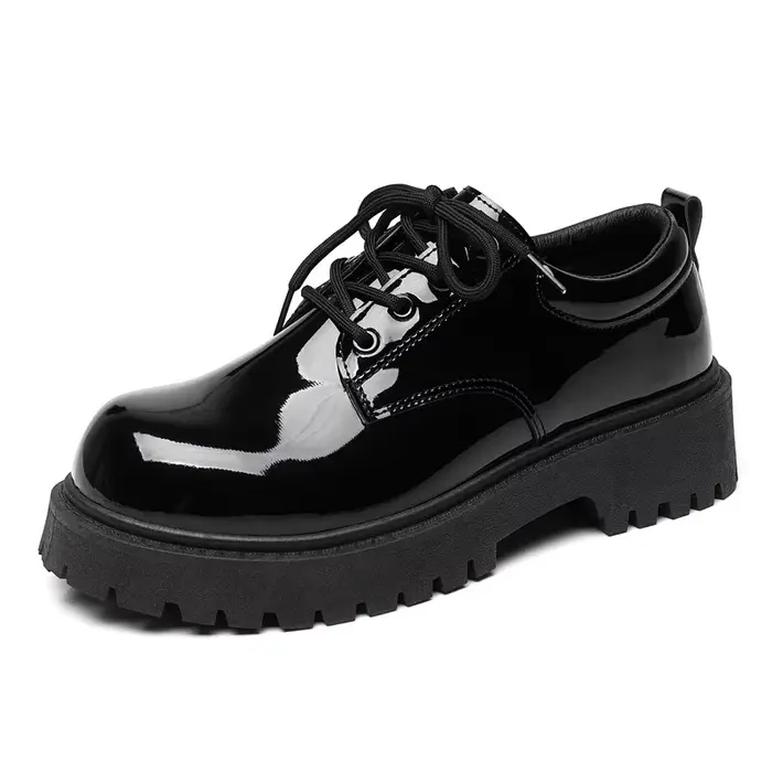 Chaussures en cuir noir unisexe 2025 printemps plate-forme à lacets Oxfords
