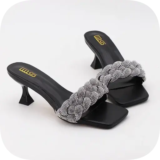Chaussures d'été noires pour femmes, sandales à bout carré et ouvert, tressées argentées, ornées de