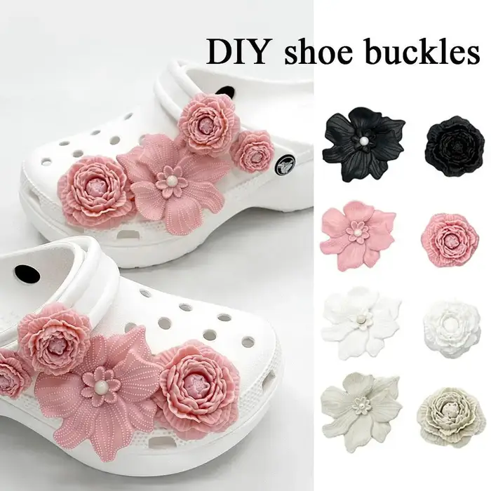 Ensemble de boucles de chaussures à trous de Bouquet blanc, accessoires de chaussures à fleurs 3D, breloques de décoration, boucles classiques en os pour pantoufles