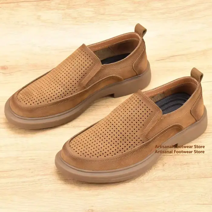 Chaussures en cuir respirantes ajourées pour hommes