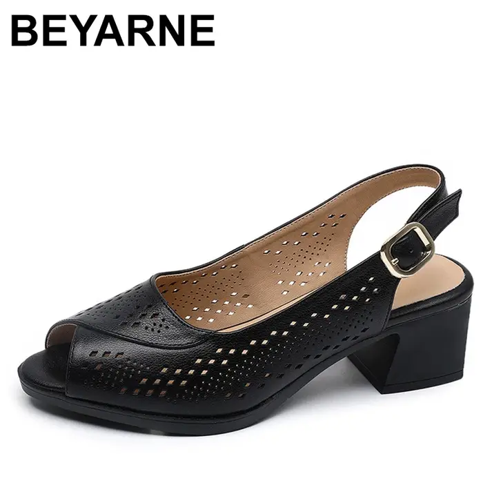 Sandales ouvertes en cuir véritable pour femmes