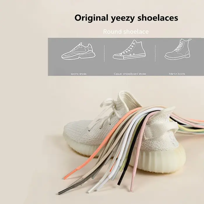 Yezy-Lacets Ronds en Polyester Blanc Cassé pour Chaussures de dehors