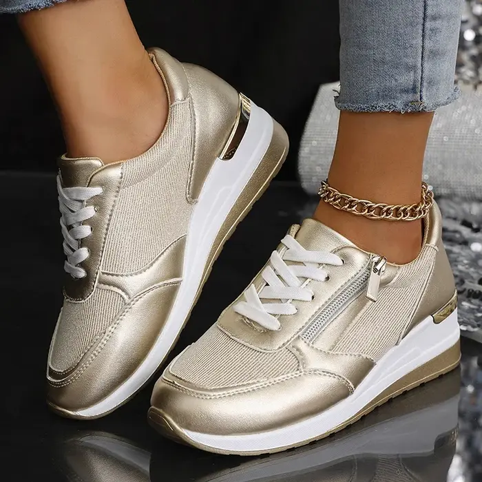 Mode fond épais argent baskets femmes 2025 printemps talon compensé chaussures vulcanisées femme con