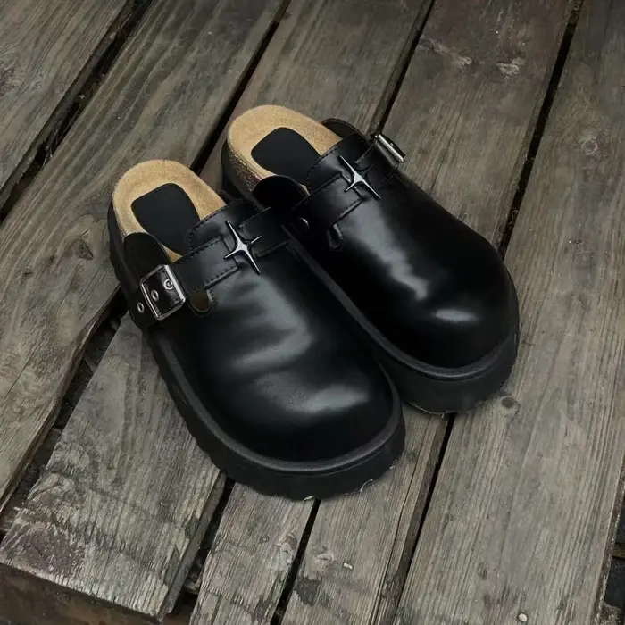 Chaussures rétro pour femmes, pantoufles Mueller à plateforme en cuir véritable de luxe pour femmes,