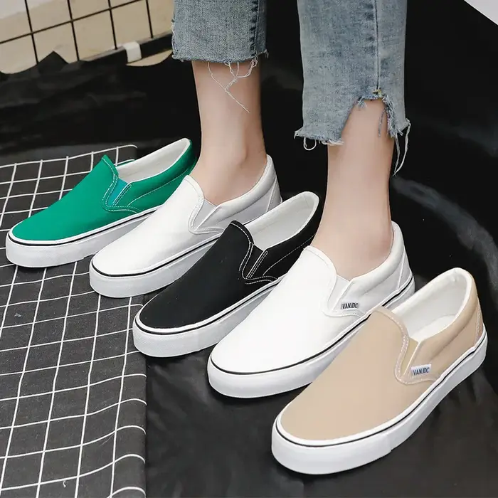 Chaussures en toile blanche femmes Couple sans lacet plat confortable