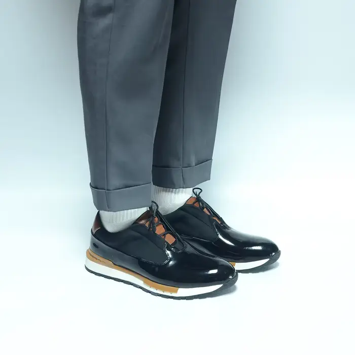 XEBOS luxe hommes Oxford baskets noir véritable cuir verni à lacets semelle antidérapante lisse bureau fête chaussures