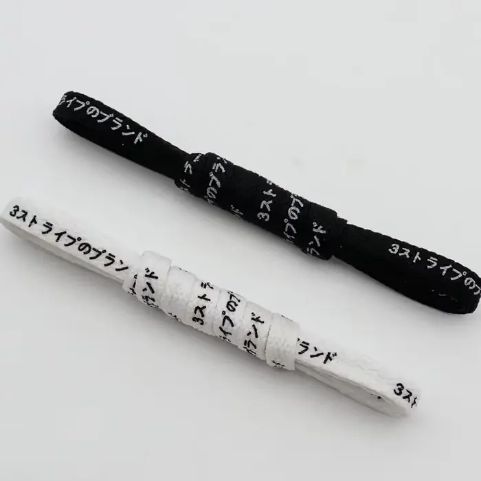 Coolstring 8mm japonais noir blanc lettre impression lacets avec impression pour coureur toile chaus
