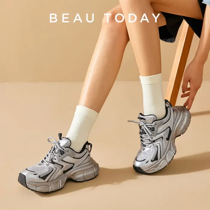 BEAUTODAY-Baskets épaisses en maille respirante pour femmes, chaussures de sport, faites à la main, 