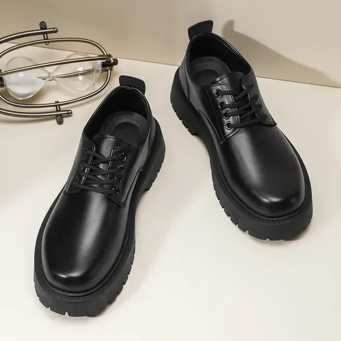 Chaussures à plateforme en cuir noir pour hommes, à lacets, semelle épaisse, chaussures décontractées formelles pour affaires, mariage, extérieur