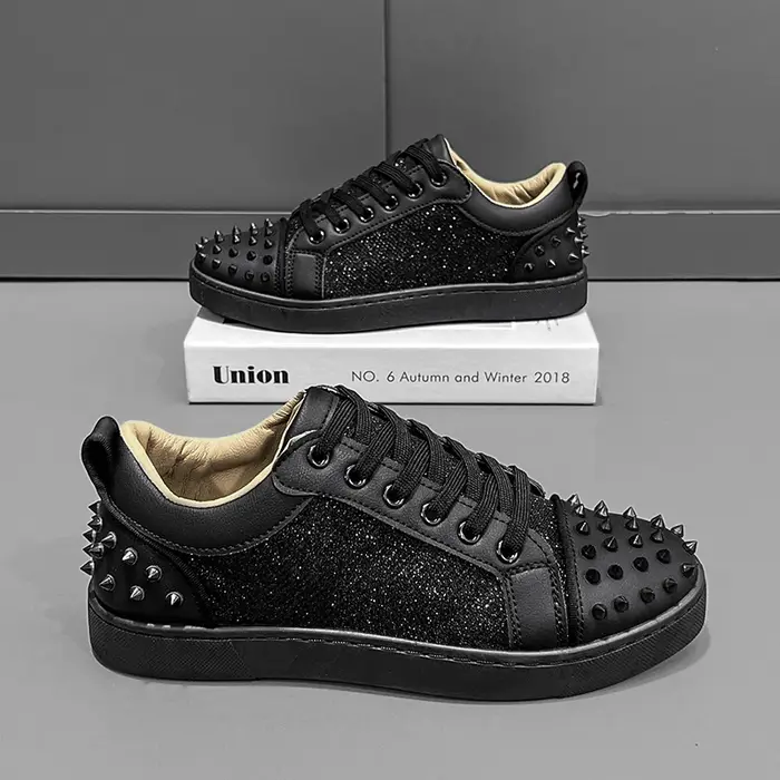 Mode nouveaux hommes Rivet Rock Punk mixte Patchwork cuir plate-forme chaussures mâle sport marche b