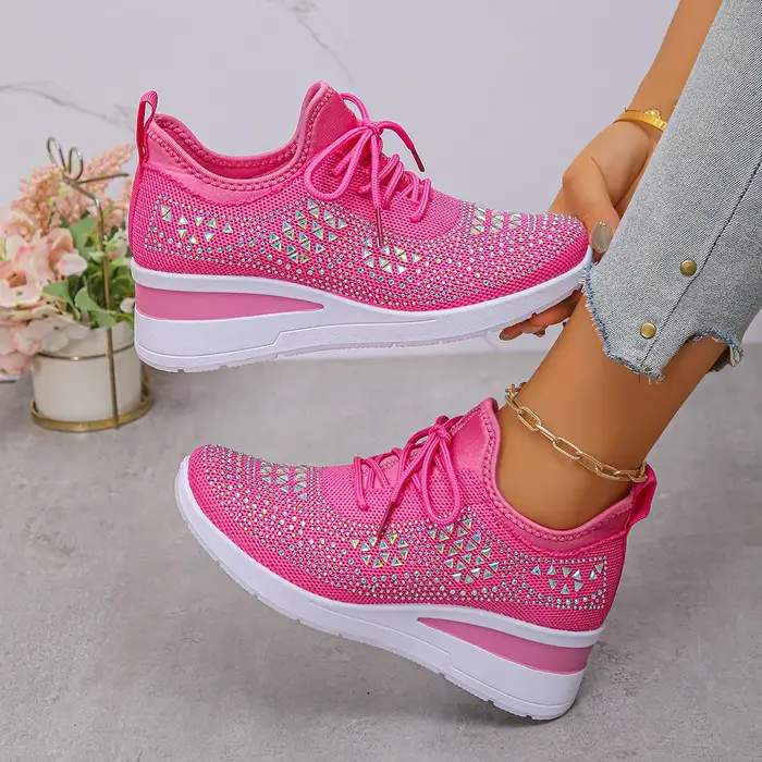 Baskets femme brillant strass coin respirant tricot antidérapant chaussures de marche