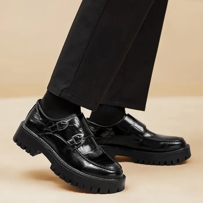 Hommes sans lacet plate-forme hauteur augmenter mocassins semelle épaisse chaussures en cuir fête de mariage bureau