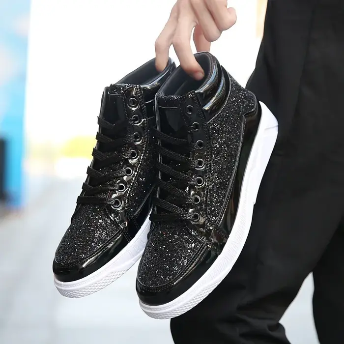 Offre spéciale homme baskets hautes luxe paillettes hommes bottines mode chaussures décontractées antidérapantes haute