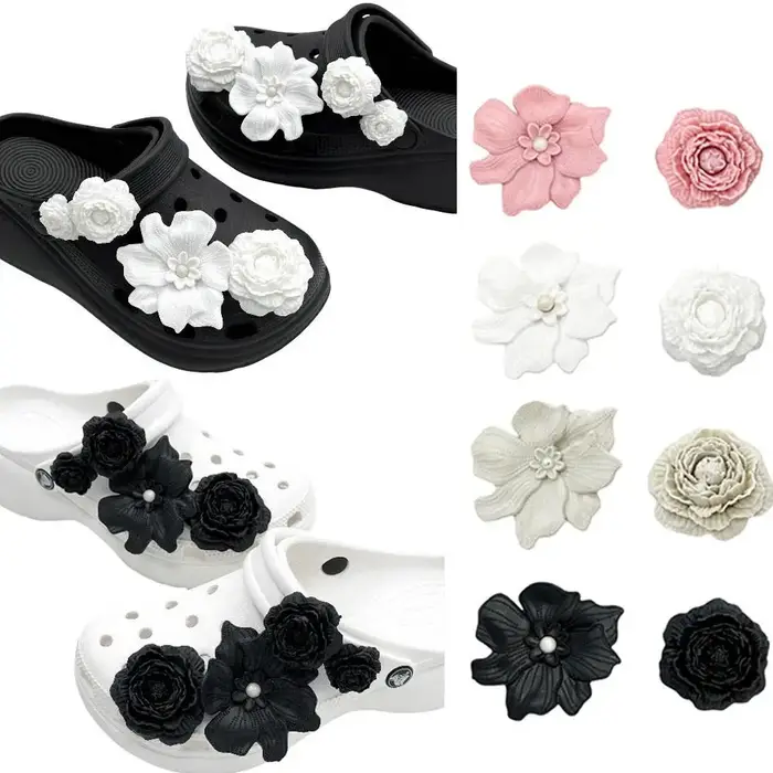 Ensemble de boucles de chaussures à trous de Bouquet blanc, accessoires de chaussures à fleurs 3D, breloques de décoration, boucles classiques en os pour pantoufles