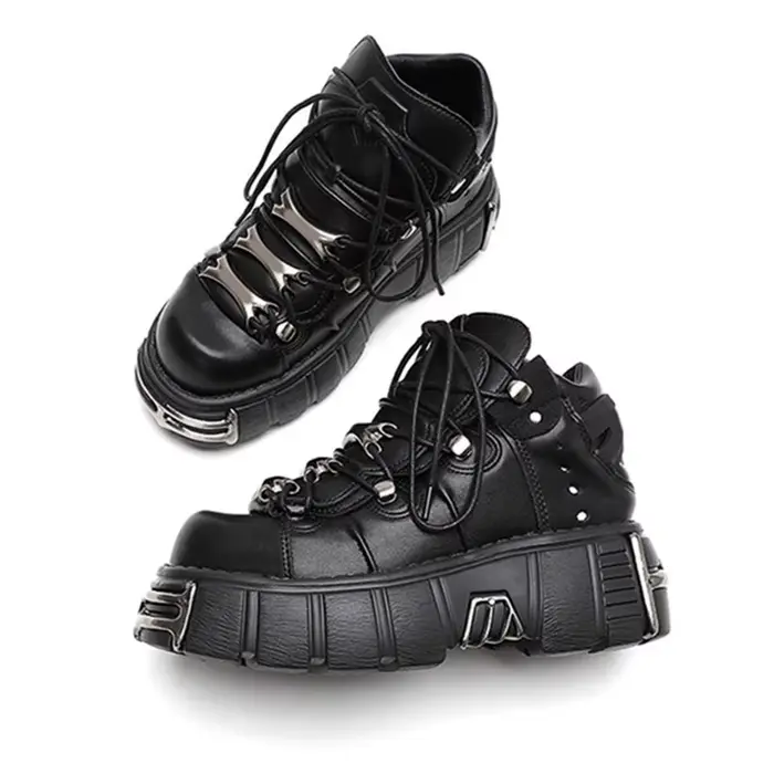 Chaussures à plateforme pour homme style punk, bottes à lacets à bout rond et semelle épaisse, chaus