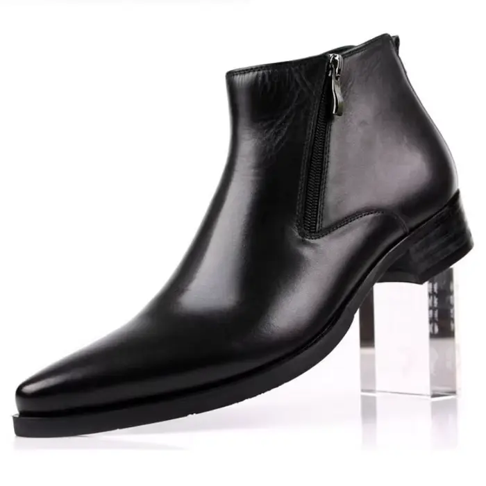 Bottes courtes formelles anglaises avec chaussures noires pointues à double fermeture éclair
