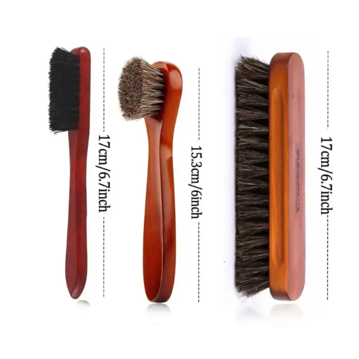 Ensemble de brosses à chaussures en crin de cheval, brosse de nettoyage et de polissage pour bottes en cuir et chaussures en daim, accessoire de nettoyage doux pour voiture, 3 pièces