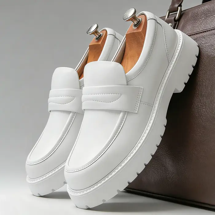 Mocassins Penny Classiques à Semelle Épaisse pour Hommes – Chaussures Habillées Blanches Formelles p
