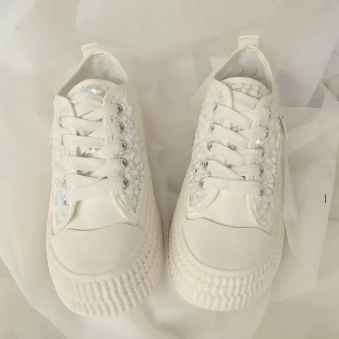 Nouveau Air Mesh blanc chaussures brillant paillettes femmes décontracté à semelles épaisses